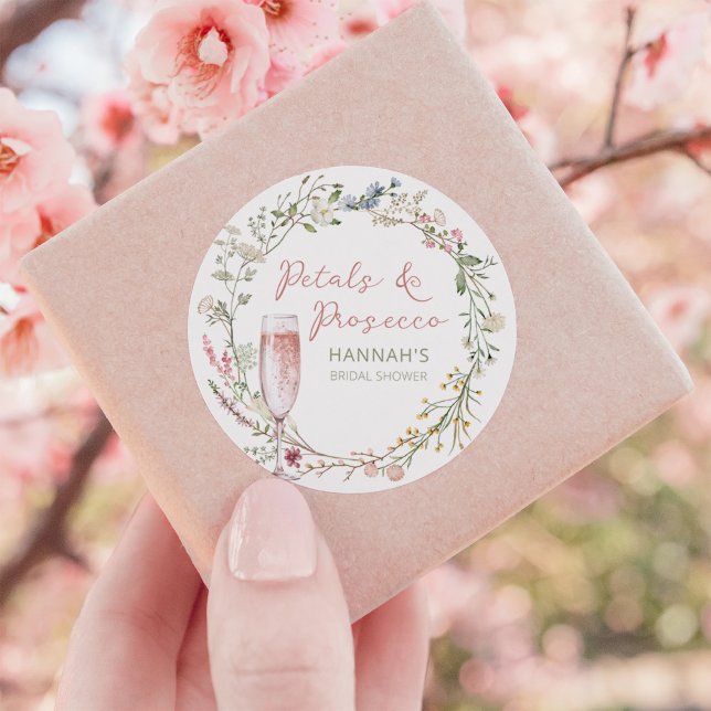 Petals and Prosecco Wedding Shower Favor  Classic Round Sticker (Creator Uploaded)