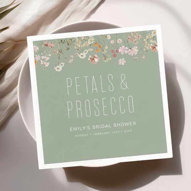 Petals and Prosecco Wildflower Bridal Shower Napkins (Creator Uploaded)