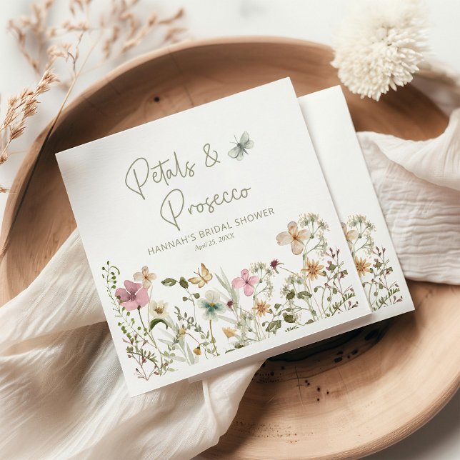 Petals and Prosecco Wildflower Bridal Shower Napkins (Creator Uploaded)