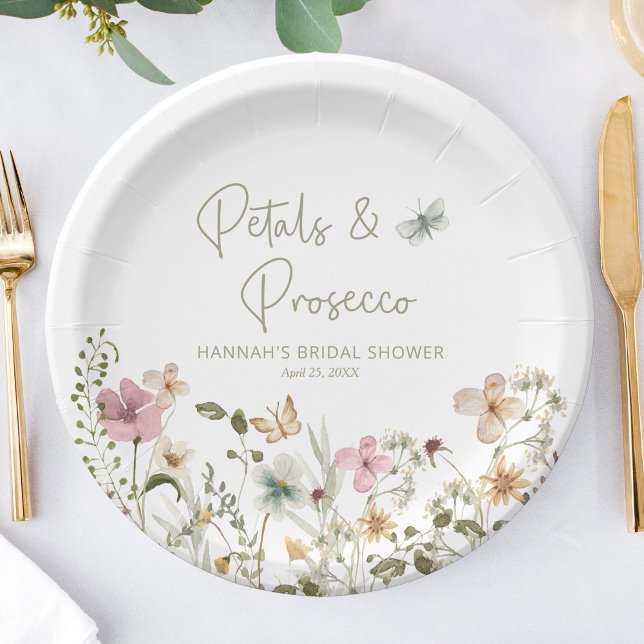 Petals and Prosecco Wildflower Bridal Shower Paper Plates (Creator Uploaded)
