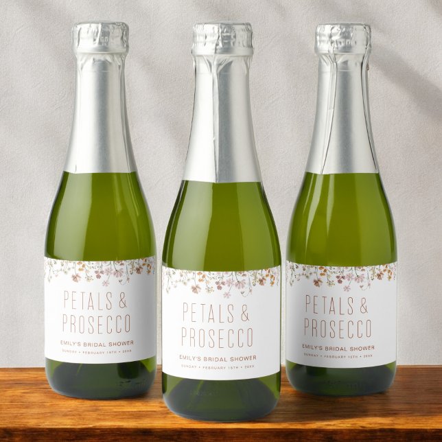 Petals and Prosecco Wildflower Bridal Shower Sparkling Wine Label (Creator Uploaded)