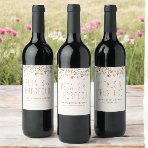 Petals and Prosecco Wildflower Bridal Shower Wine Label