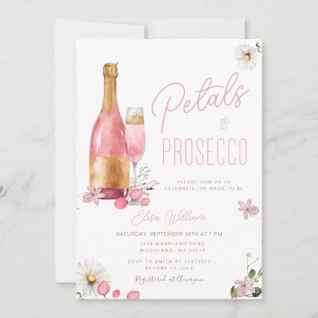 Petals and Prosecco Wildflowers Bridal Shower  Invitation (Front)