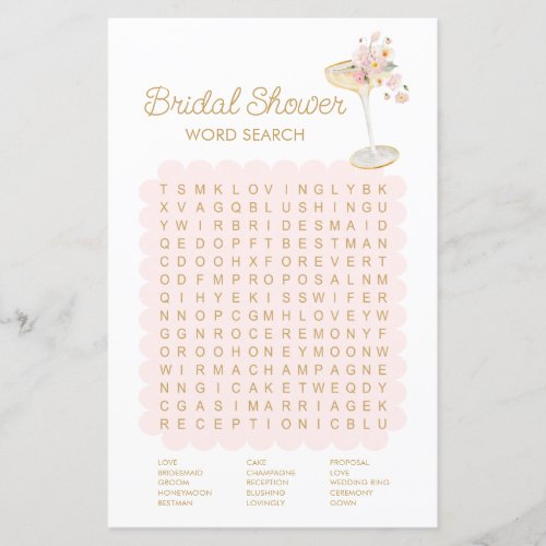 Petals and Prosecco Word Search Bridal Game