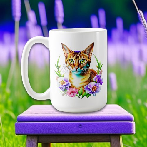 Petals and Purr Cute Cat and Pretty Flowers Coffee Mug