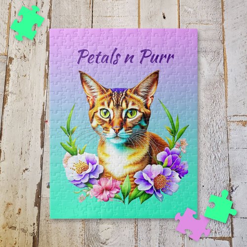 Petals and Purr Cute Cat and Pretty Flowers Jigsaw Puzzle