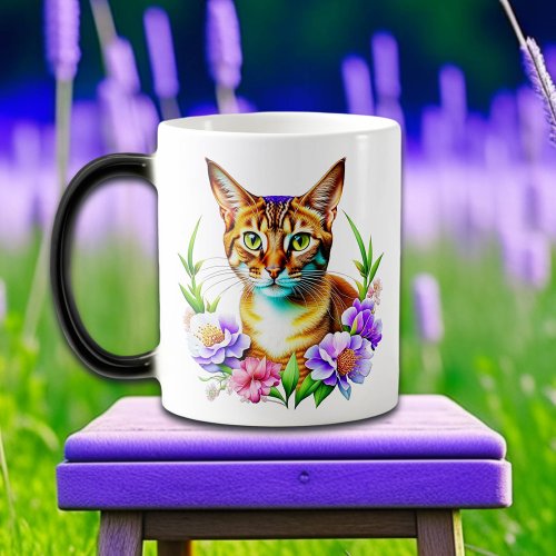 Petals and Purr Cute Cat and Pretty Flowers Magic Mug