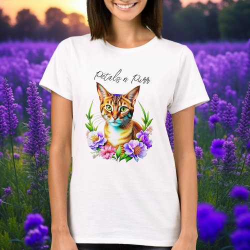 Petals and Purr Cute Cat and Pretty Flowers T_Shirt