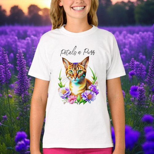Petals and Purr Cute Cat and Pretty Flowers T_Shirt