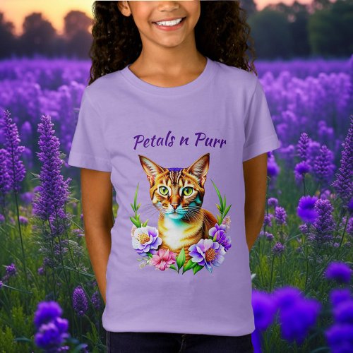 Petals and Purr Cute Cat and Pretty Flowers T_Shirt