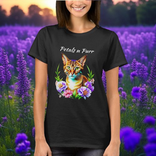 Petals and Purr Cute Cat and Pretty Flowers T_Shirt