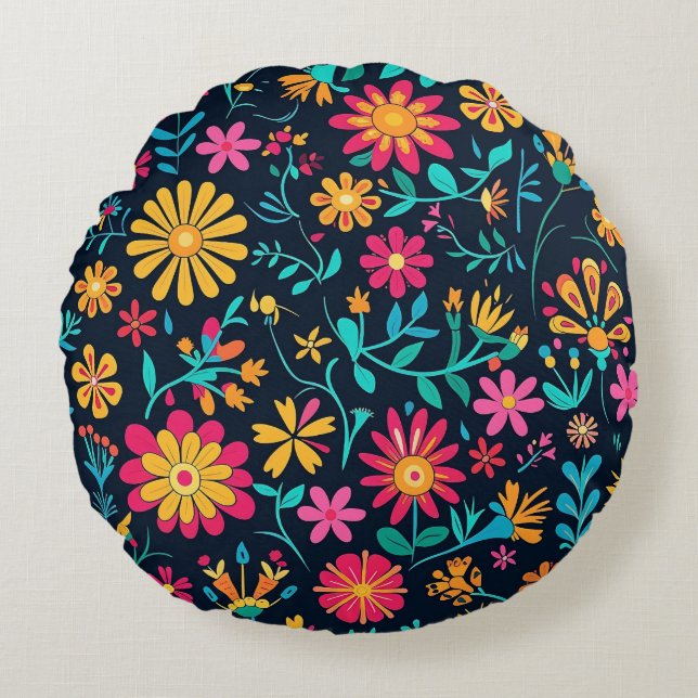 Petals in Harmony Round Pillow (Front)