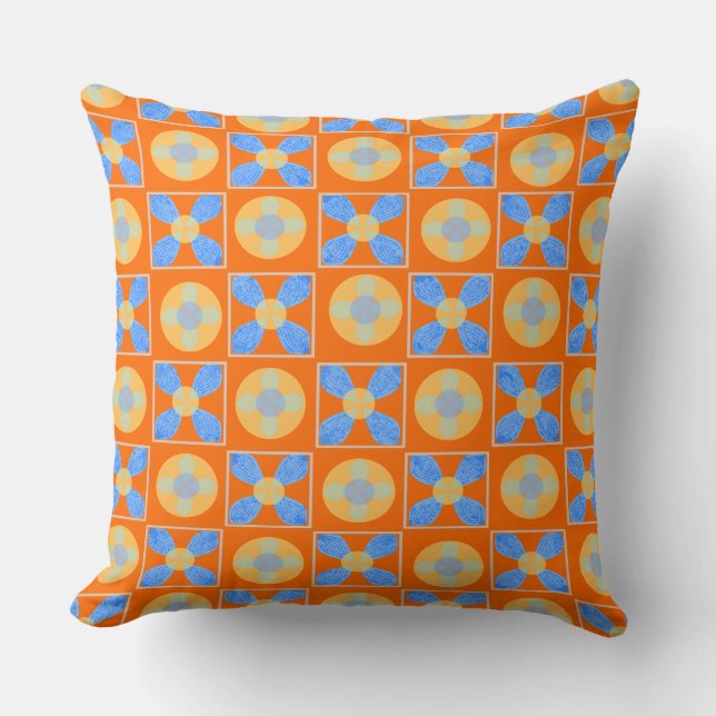 Petals on Circles and Squares Throw Pillow (Front)
