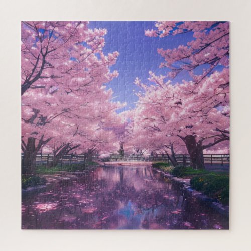 Petals on the River Cherry Blossom Jigsaw Puzzle