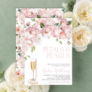 Petals & Pearls  Modern Pink Floral Bridal Shower Invitation