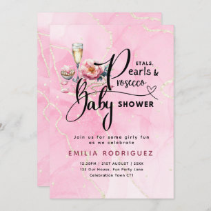 Petals Pearls Prosecco Baby Shower Invitation