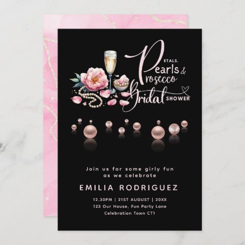 Petals Pearls Prosecco Bridal Shower Invitation