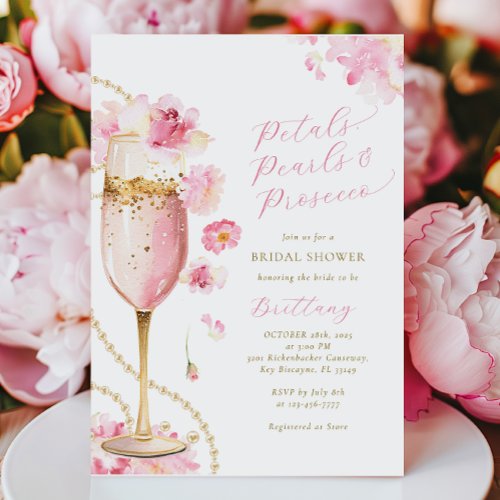 Petals, Pearls & Prosecco Bridal Shower Invitation