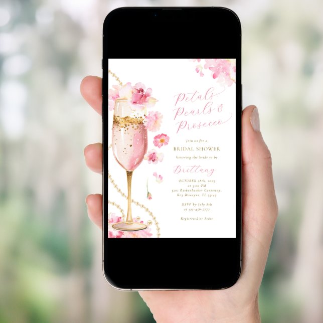 Petals, Pearls & Prosecco Bridal Shower Invitation (Front Digital)