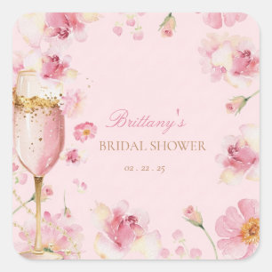 Petals, Pearls & Prosecco Bridal Shower Invitation Square Sticker