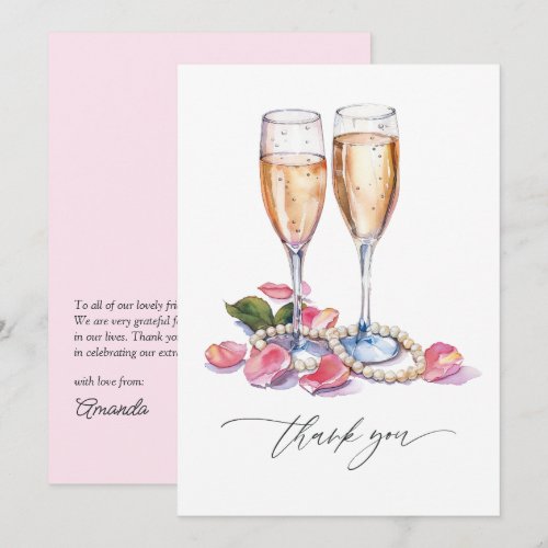 Petals, Pearls & Prosecco Champagne Bridal Shower Thank You Card