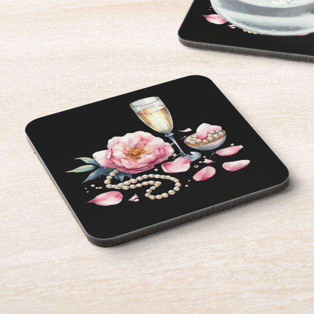 Petals Pearls Prosecco Decor Tableware Beverage Coaster (Left Side)