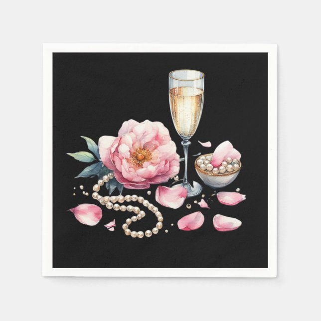 Petals Pearls Prosecco Decor Tableware Napkins (Front)