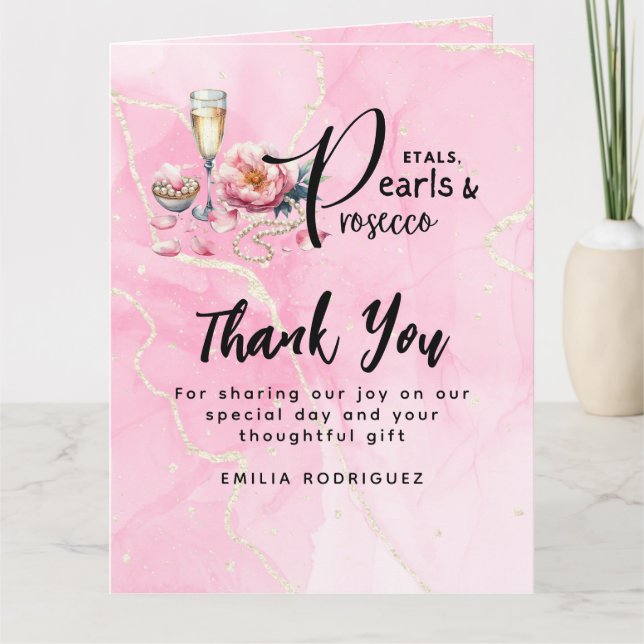 Petals Pearls Prosecco Favors Bridal Shower Card (Front)