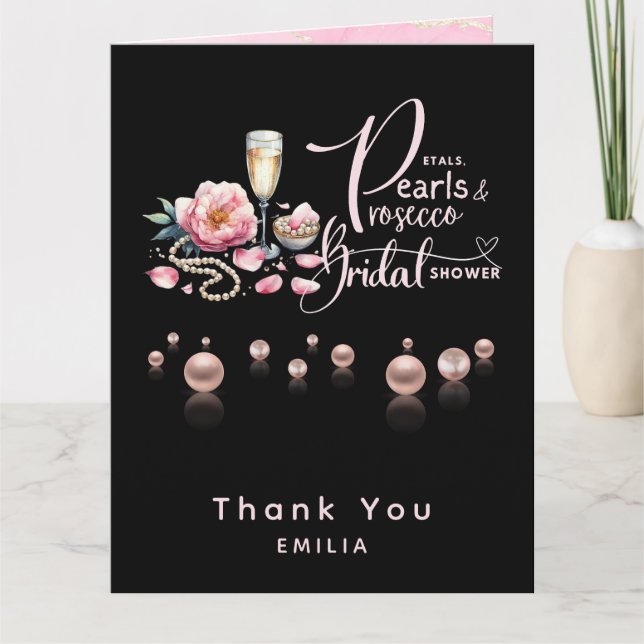 Petals Pearls Prosecco Favors Bridal Shower Card (Front)