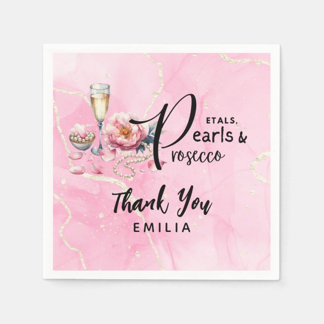 Petals Pearls Prosecco Favors Bridal Shower Napkins (Front)
