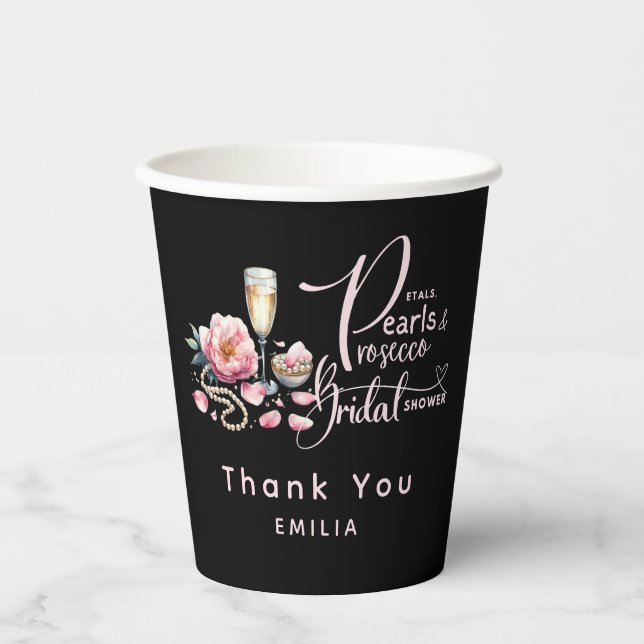 Petals Pearls Prosecco Favors Bridal Shower Paper Cups (Front)
