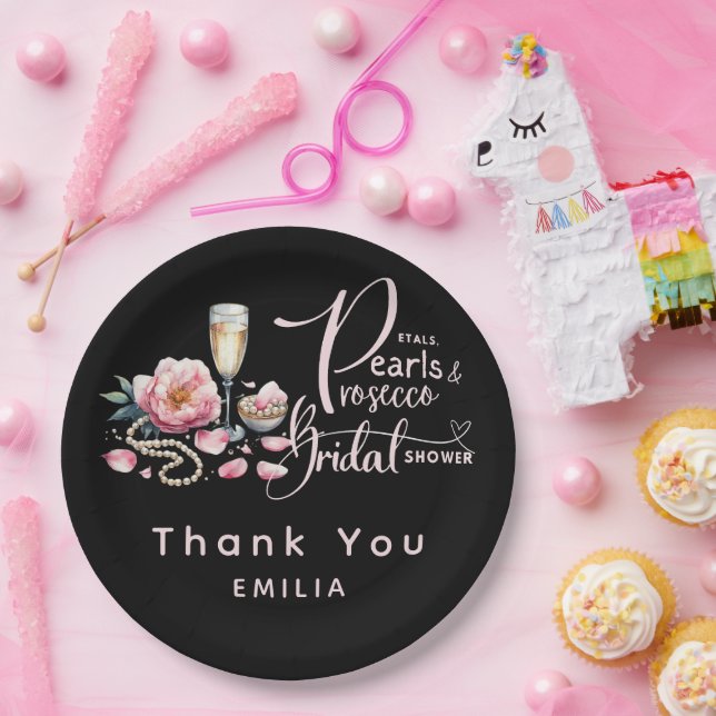 Petals Pearls Prosecco Favors Bridal Shower Paper Plates (Party)