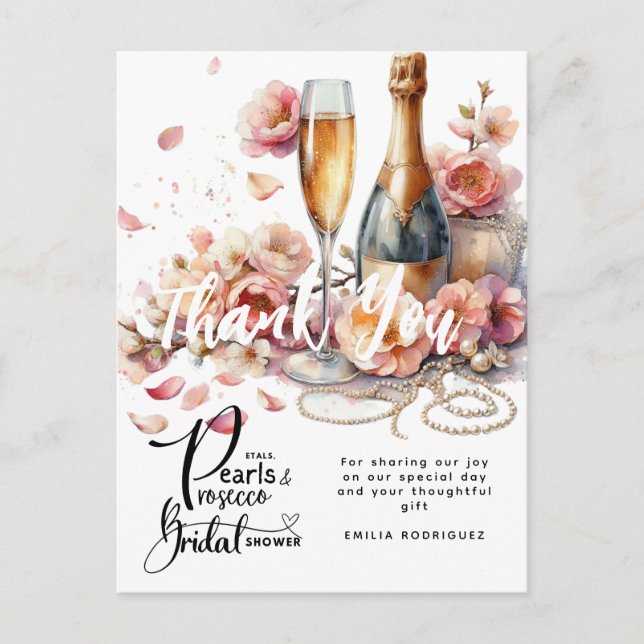 Petals Pearls Prosecco Favors Bridal Shower Postca Postcard (Front)