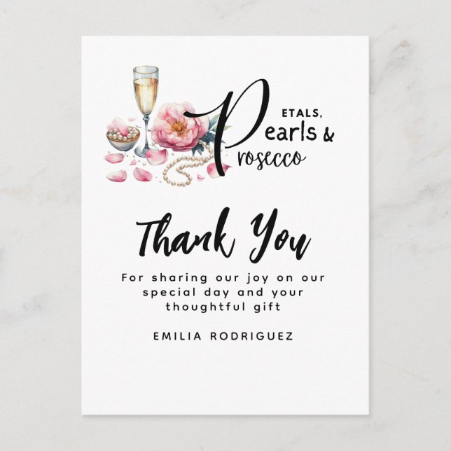 Petals Pearls Prosecco Favors Bridal Shower Postcard (Front)