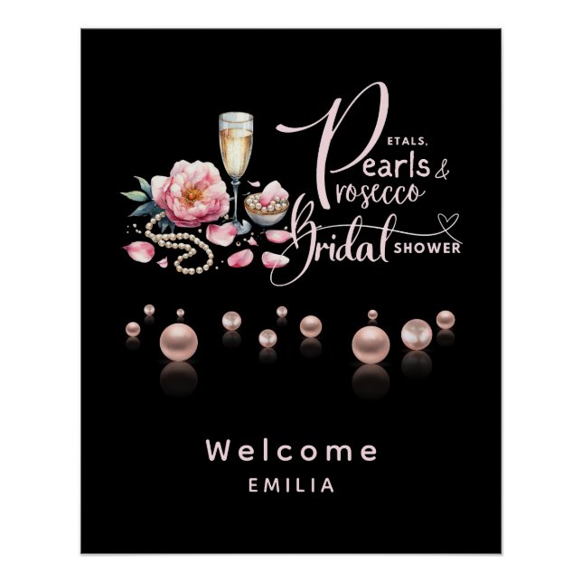 Petals Pearls Prosecco Favors Bridal Shower Poster (Front)