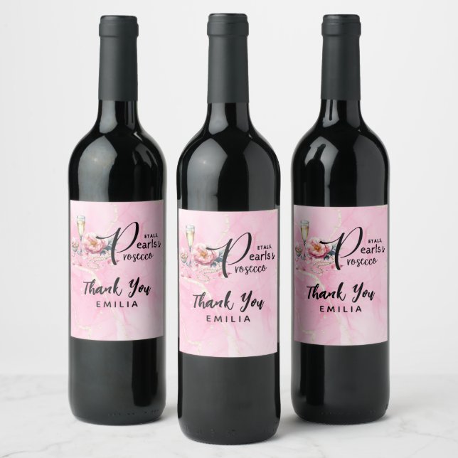 Petals Pearls Prosecco Favors Bridal Shower Wine Label (Bottles)