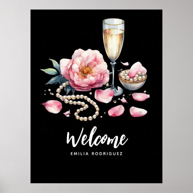 Petals Pearls Prosecco Favors Welcome Sign (Front)