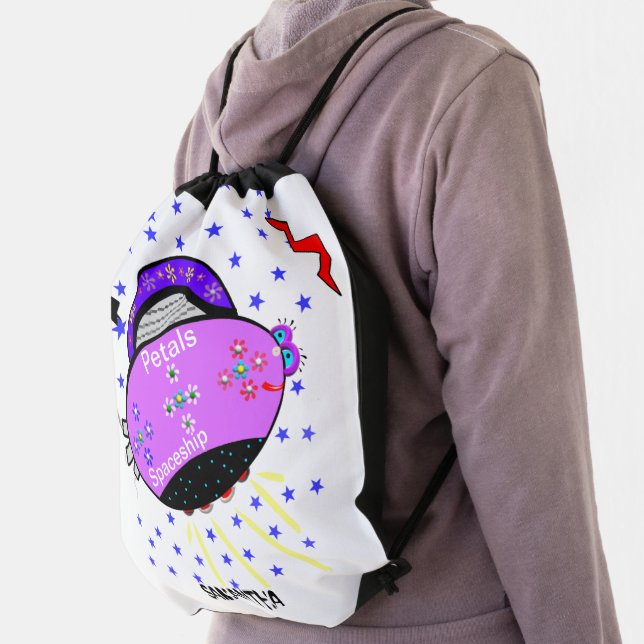 Petals Pink Purple Flowers Spaceship Drawstring Bag (Insitu)