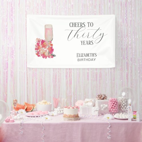 Petals  Prosecco 30th Birthday Floral Pink Chic Banner