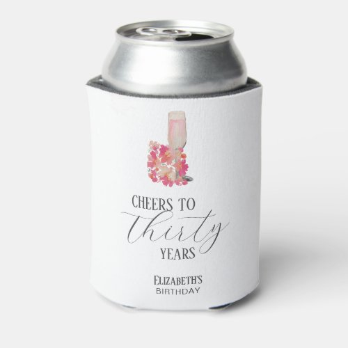 Petals  Prosecco 30th Birthday Floral Pink Chic Can Cooler