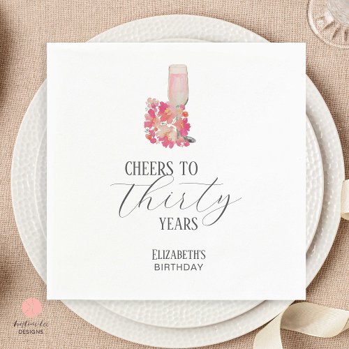 Petals  Prosecco 30th Birthday Floral Pink Chic Napkins