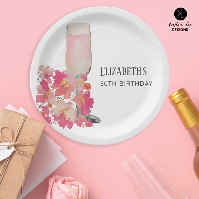 Petals & Prosecco 30th Birthday Floral Pink Chic Paper Plates (Creator Uploaded)