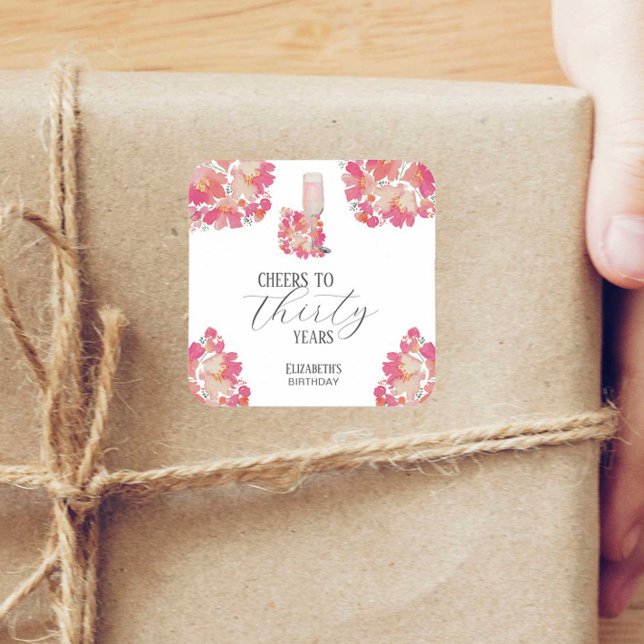 Petals & Prosecco 30th Birthday Floral Pink Chic Square Sticker (Creator Uploaded)