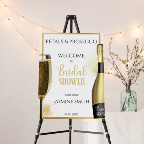 Petals  Prosecco Black Gold Bridal Shower Welcome Foam Board