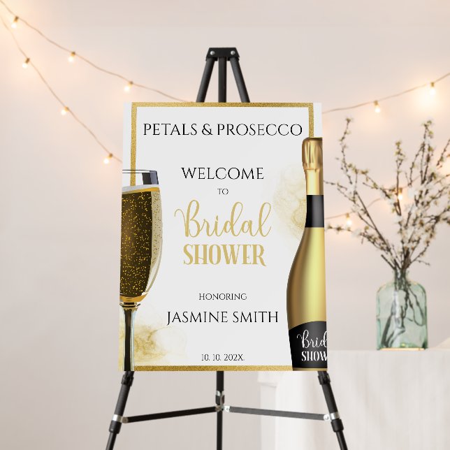 Petals & Prosecco Black Gold Bridal Shower Welcome Foam Board (In Situ (Stand))