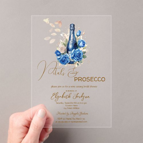 Petals &amp; Prosecco Blue Roses Champagne Acrylic Invitations