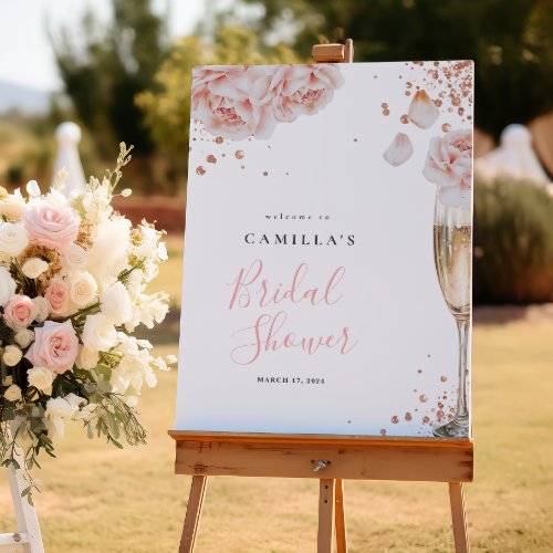Petals  Prosecco Blush Floral Bridal Shower Sign
