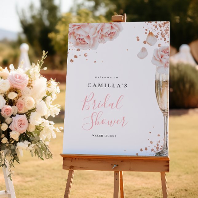 Petals & Prosecco Blush Floral Bridal Shower Sign (Creator Uploaded)