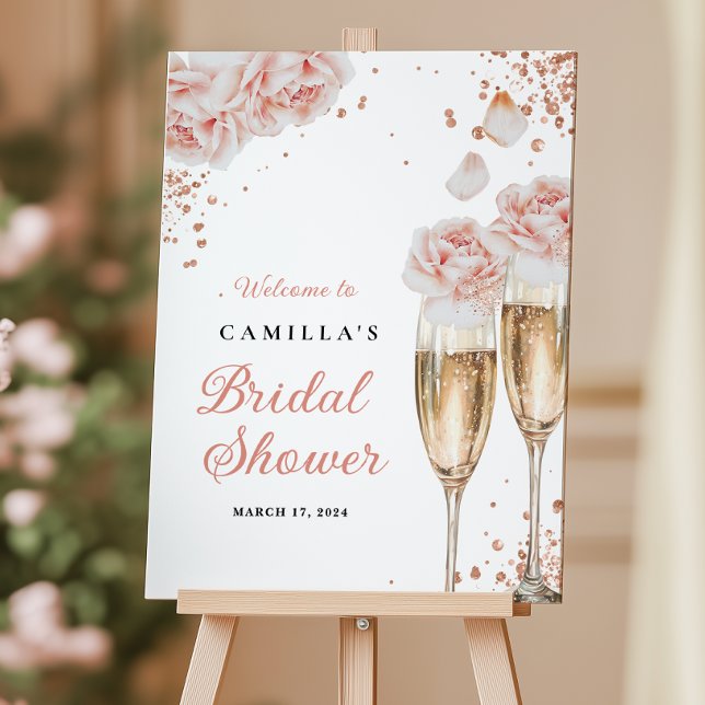 Petals & Prosecco Blush Floral Bridal Shower Sign (Creator Uploaded)