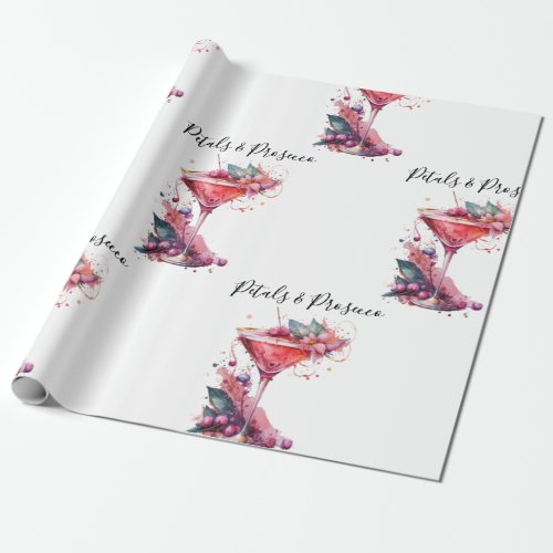 Petals  Prosecco Blush Floral Bridal Shower  Wrapping Paper